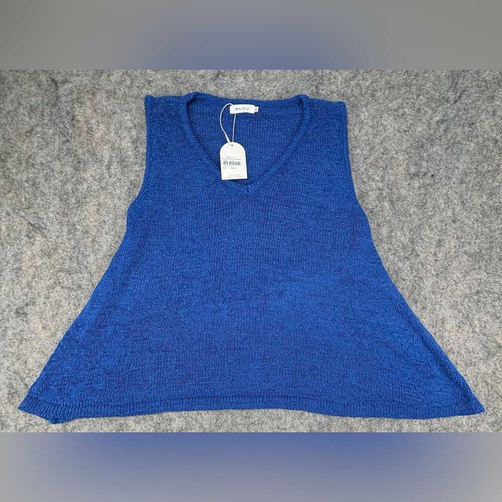 Sleeveless V-Neck Blue Knit Tank Top/shorts set - Picture 4 of 16